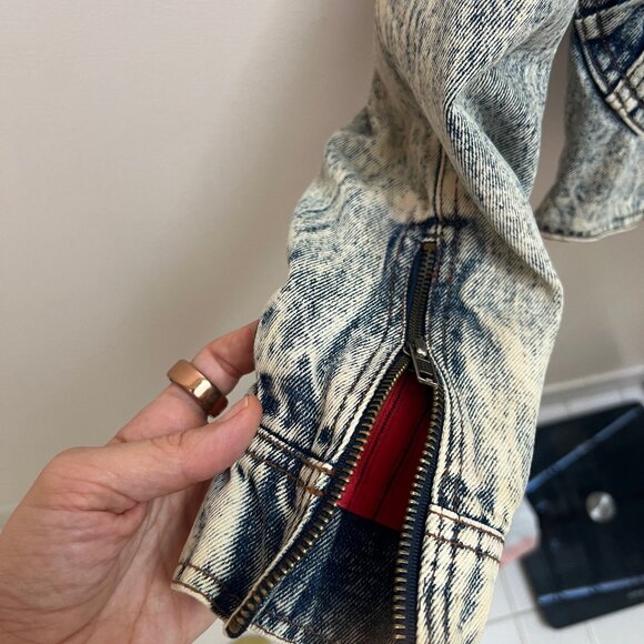 Vintage Denim Jacket Womens Small Acid Wash 80's Western  Leather - Picture 4 of 6